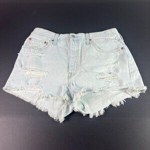 Levi's Jean Shorts Women's 32* 501 High Rise Blue Cut Off Raw Hem Denim Jorts